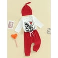thumbnail image 3 of Suealasg Baby Boys Valentines Day Outfits Clothes 3M 6M 12M 18M Infant Boys Long Sleeve Letters Romper Sweatpants Hat 3Piece Casual Spring Clothing for Toddler Boys, 3 of 9