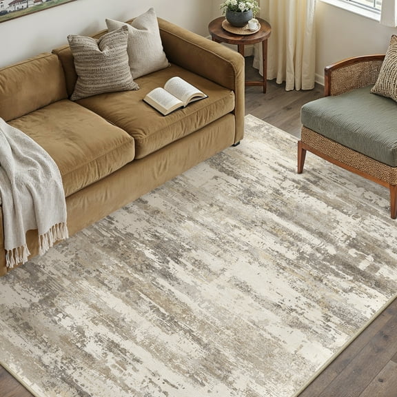 BERTHMEER 4'x6' Washable Area Rugs Rugs for Kitchen Office Entryway Doorway Bedroom Living Room Non-slip,Brown&Yellow