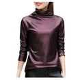 thumbnail image 2 of Fulijie Womens Tops,Women Basic Shirts Faux Leather Solid Turtleneck Long Sleeve Blouse Tops Casual, 2 of 7