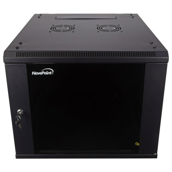 NavePoint 9U Server Cabinet Wall Mount Rack Enclosure Includes 2 Fans, Locking Glass Door, Removable Side Panels – 9U Network Cabinet 23.6” Deep, 19 Inch Server Rack for IT and A/V Equipment