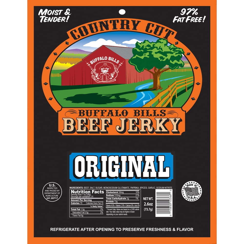 Buffalo Bills 2.6oz Original (aka Mild) Country Cut Beef Jerky – Six 2.6oz Packs