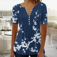 thumbnail image 2 of JSheng Summer Button Top for Women Plus Size Fashion Printed Womens Short Sleeves V-Neck Button Comfy Loose Top Blue L, 2 of 5