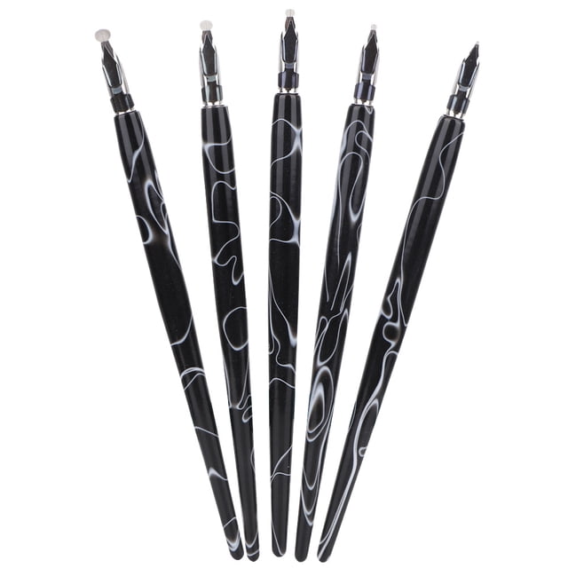 Bolígrafo acrílico de 5 piezas, herramienta de pintura con punta de dibujos animados plana/redonda, suministros de arte (punta redonda de dibujos animados negra)
