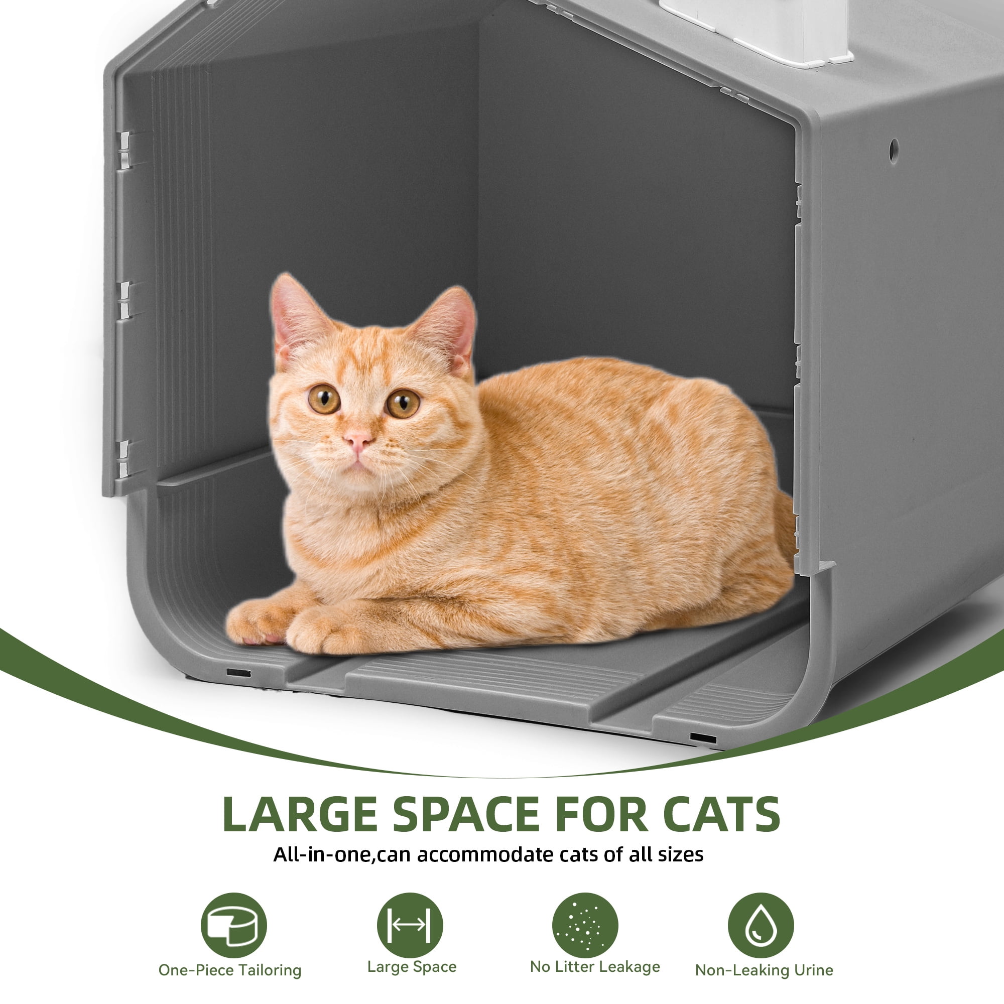 Uforic Extra Large Enclosed Cat Litter Box with Mat and Litter Scoop,Cat Toilet Box with Lid Drawer Type Easy to Clean,Gray