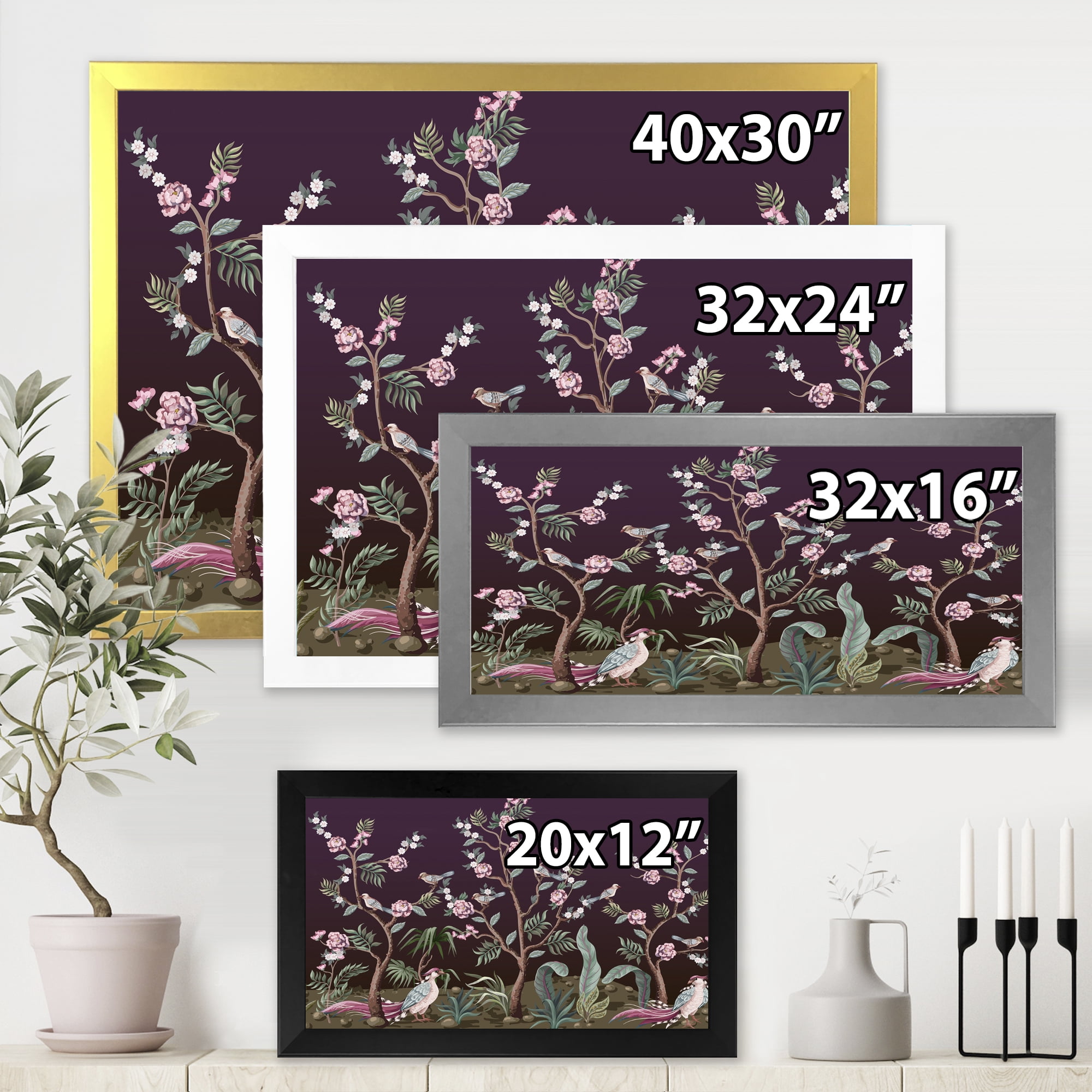 Designart 'Chinoiserie With Peonies and Birds I' Traditional Framed Art Print
