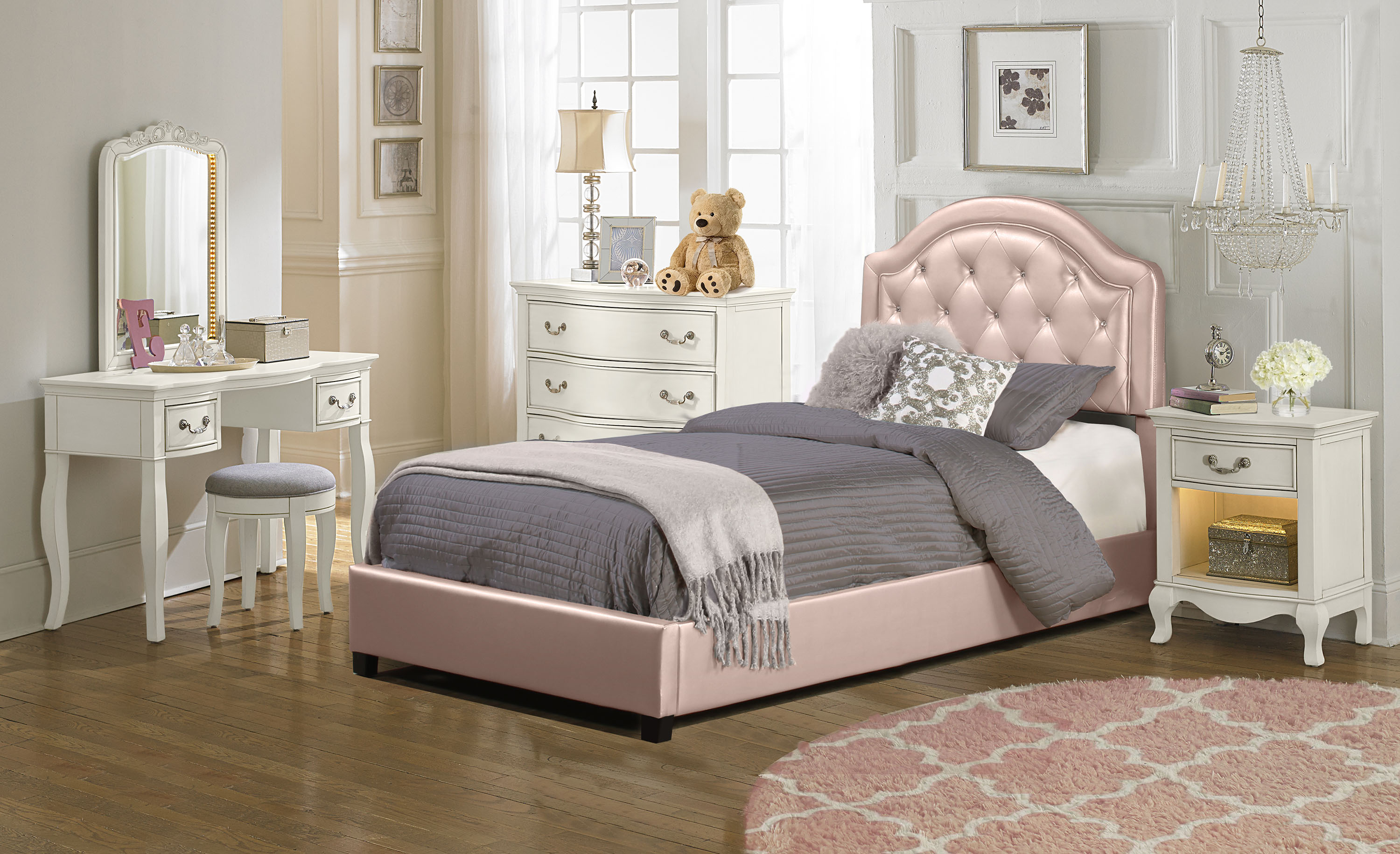 Hillsdale Furniture Karley Faux Leather Upholstered Twin Bed, Pink