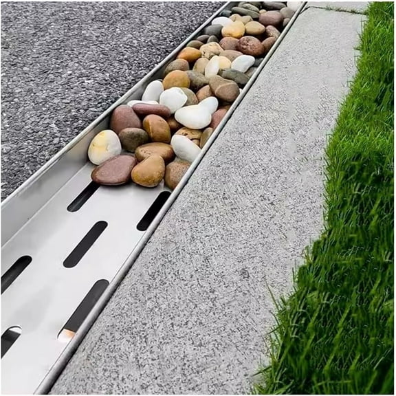 French Drain Kit for Yard, 6.7 Inches Wide Channel Drain Pipe Outdoor Trench Drainage System with Metal Grate/Plate, Driveways Concrete Shower Diverter Rain Gutter (100x22x25cm)