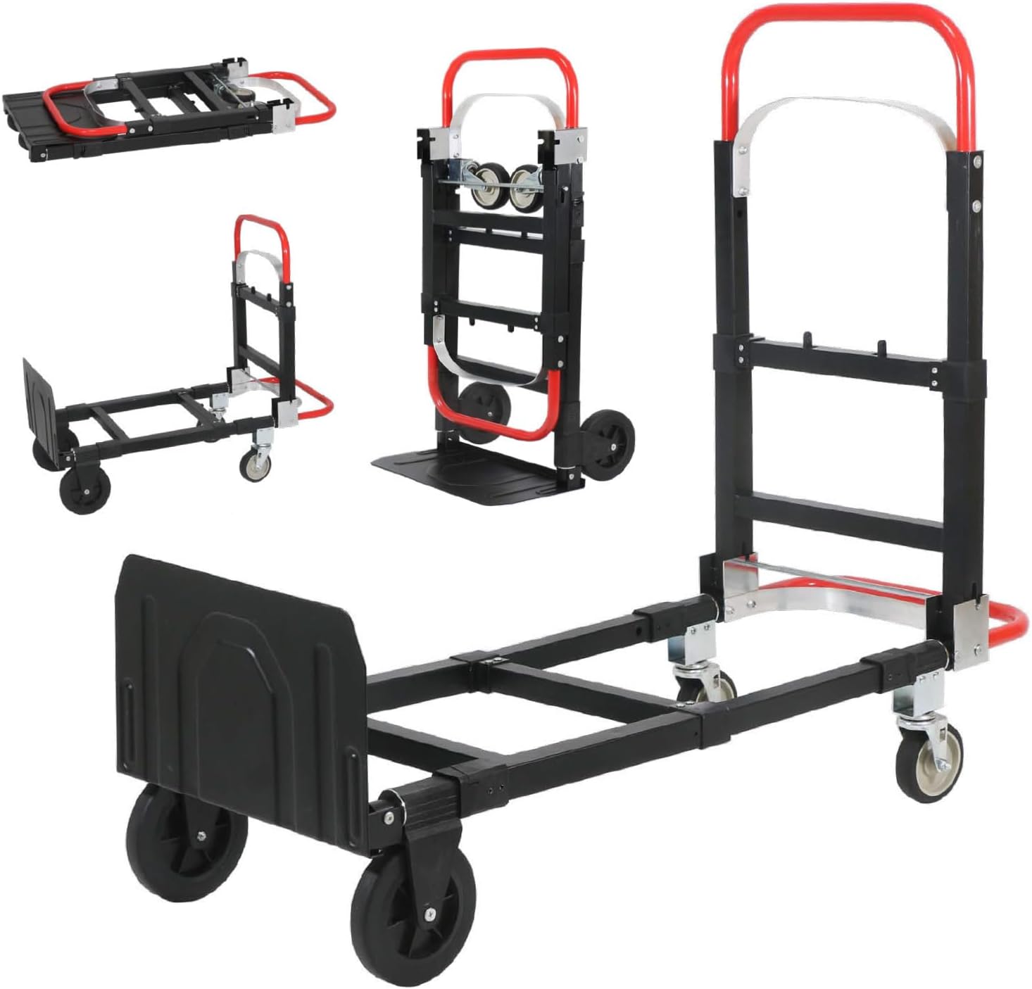 3 in 1 Convertible Hand Truck, Folding Dolly Cart with Retractable Handle, 600LBS Heavy Duty Aluminum for Luggage and Moving