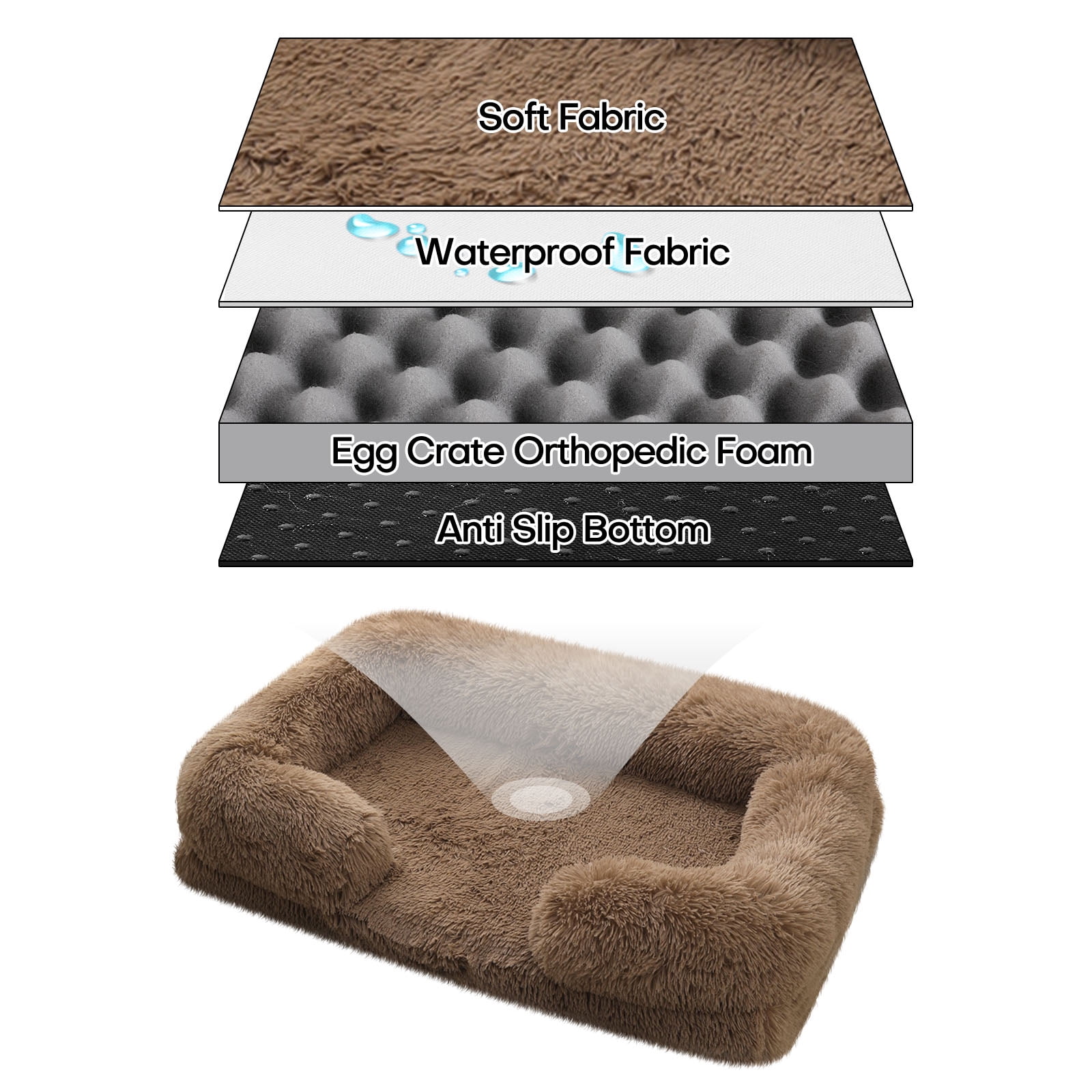 Sennaux Calming Dog Bed for Large Dogs Cats, Cozy Soft Plush Pet Bed Washable,XL,Khaki