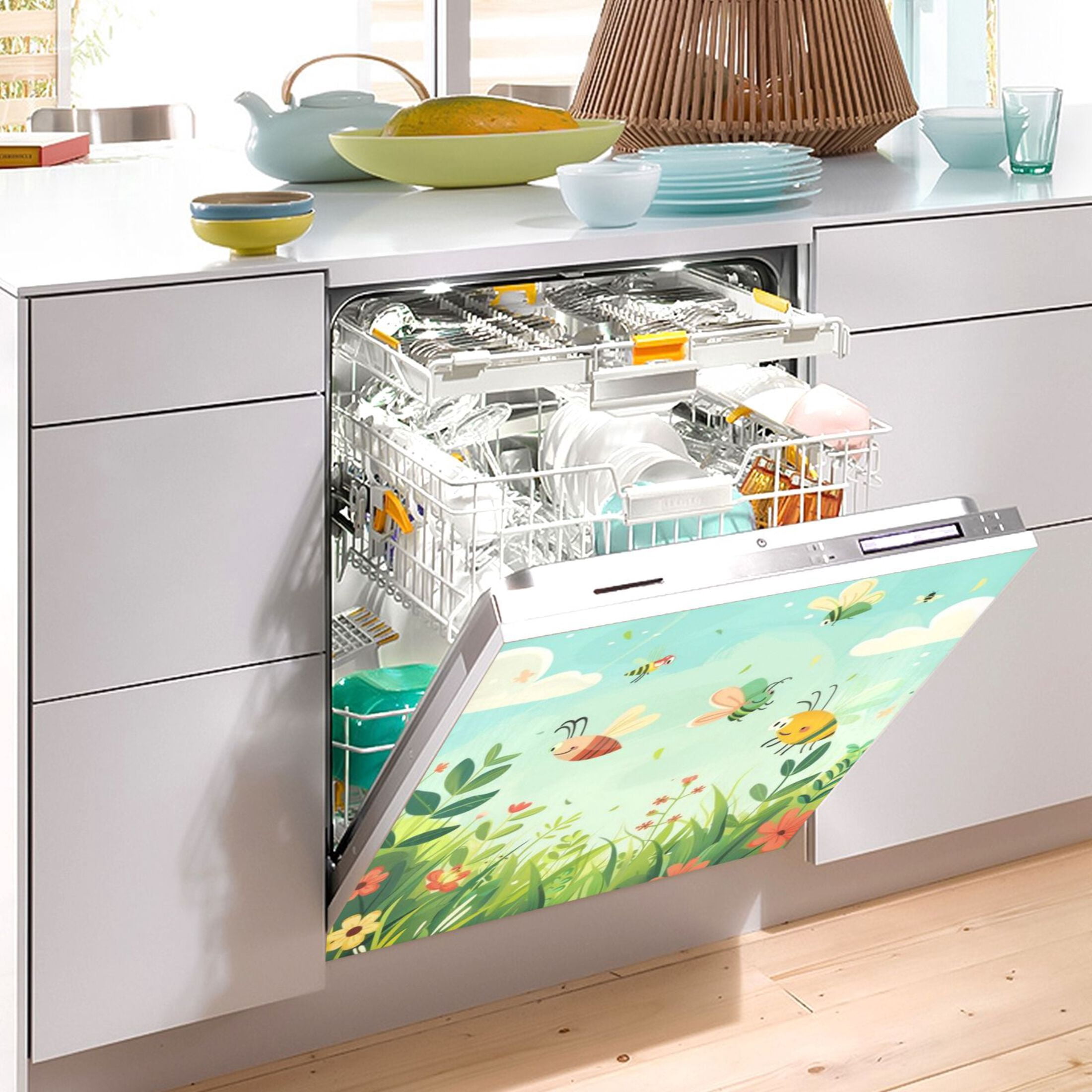 Dishwasher Magnetic Sticker 23x26 Inch Refrigerator Magnetic Sticker Washing Machine Magnetic Sticker Kitchen Panel Magnetic Sticker Home Decor Yellow Bees and Pink Bees