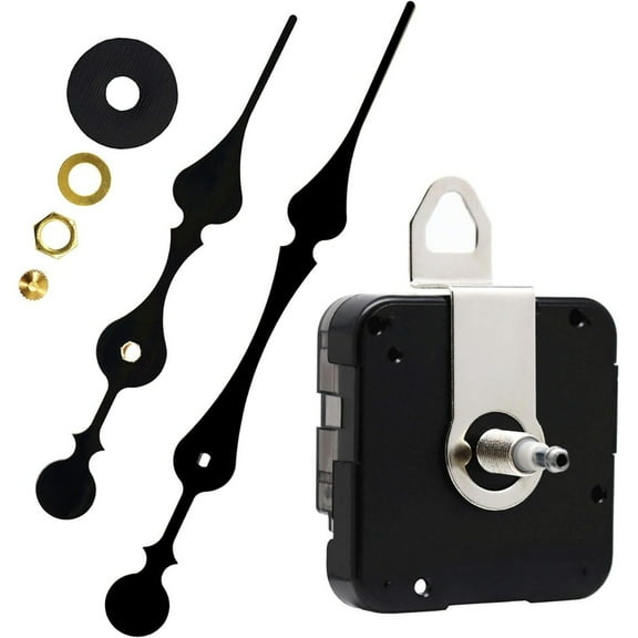 Silent Sweep Clock Mechanism Replacement Kit - Quartz Movement w/ 10.2" Metal Hands, Fits 0.3" Dials, Battery Powered (23mm Shaft, Black)