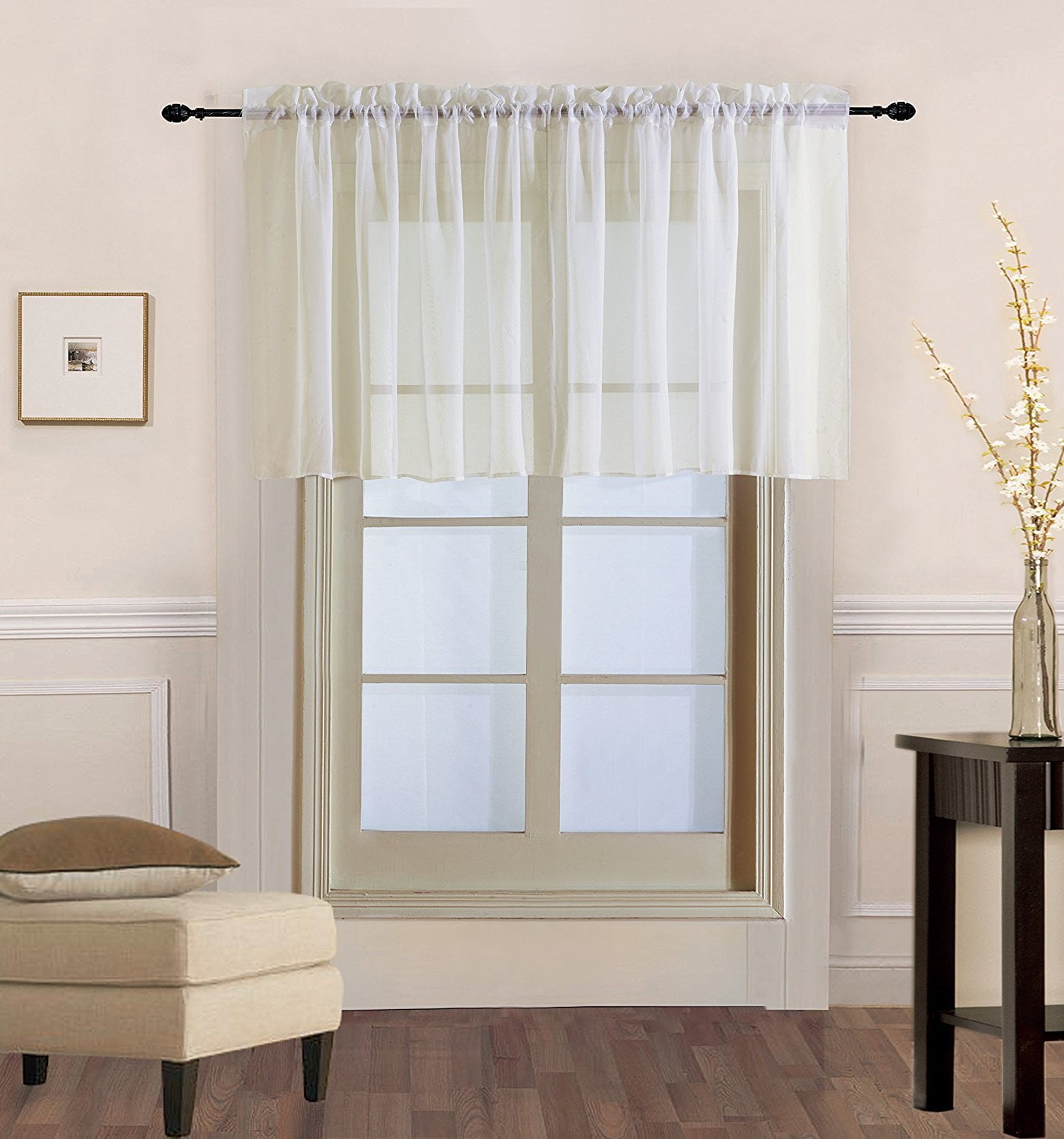 Decotex 1 Piece Elegant Solid Sheer Window Curtain Panels Treatment Drapes (55" X 45", Beige)