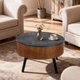 thumbnail image 3 of Round Coffee Table with Storage Wooden Carved End Table Modern Side Tables for Living Room Sofa, Chairs (Brown Edge Large), 3 of 6