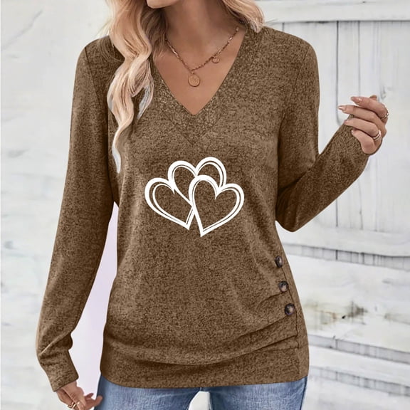 ICHUANYI Womens Valentine's Day Long Sleeve V Neck Shirts Tops Valentines Blouses Pullover Sweaters Tunic Fashion