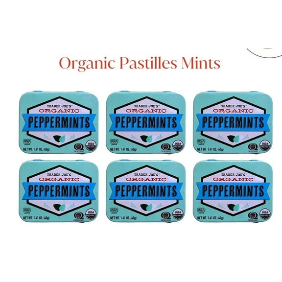 Trader Joe's Organic Pastilles Peppermint – Breath Freshening Mints, 1.41 oz Tins (6-Pack)