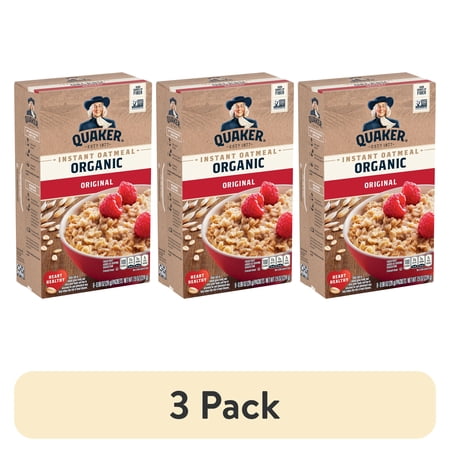 (3 pack) Quaker Organic Instant Oatmeal, Original, 0.98 oz, 8 Packets