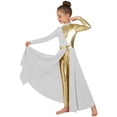 thumbnail image 2 of Hansber Kids Girls Full Length Patchwork Tights Metallic Jumpsuit Dress Praise Dance Outfit Worship Liturgical Dancewear White 16, 2 of 7