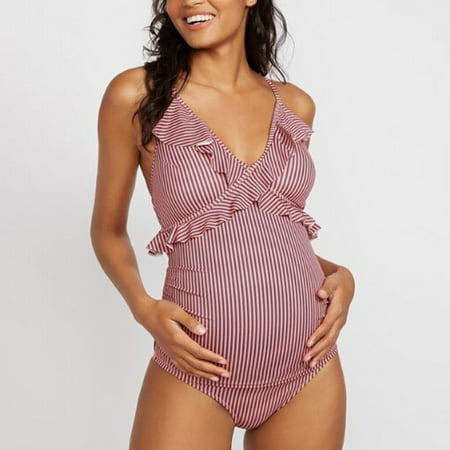 

Tangnade pregnant costumes for women maternity dress Women s Maternity Summer Beach Bikini Striped Print One Piece Swimwear Swimsuit
