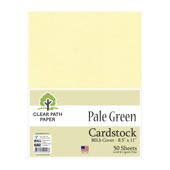 Pale Green Cardstock - 8.5 x 11 inch - 80Lb Cover - 50 Sheets - Clear Path Paper