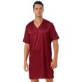thumbnail image 2 of Lejafay Men's Nightshirt Soft Loose Pajama Sleep Shirt Nightwear Short Sleeve Nightgown V-Neck Burgundy 3XL, 2 of 6