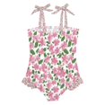 thumbnail image 2 of Girls' One-Piece Swimwear Girls' Bow Tie Strap One-Piece Swimming Suit with High Elasticity and Quick-Drying Ruffled Edges for Babies Pink Cherry Blossom Pattern 24 Months, 2 of 9