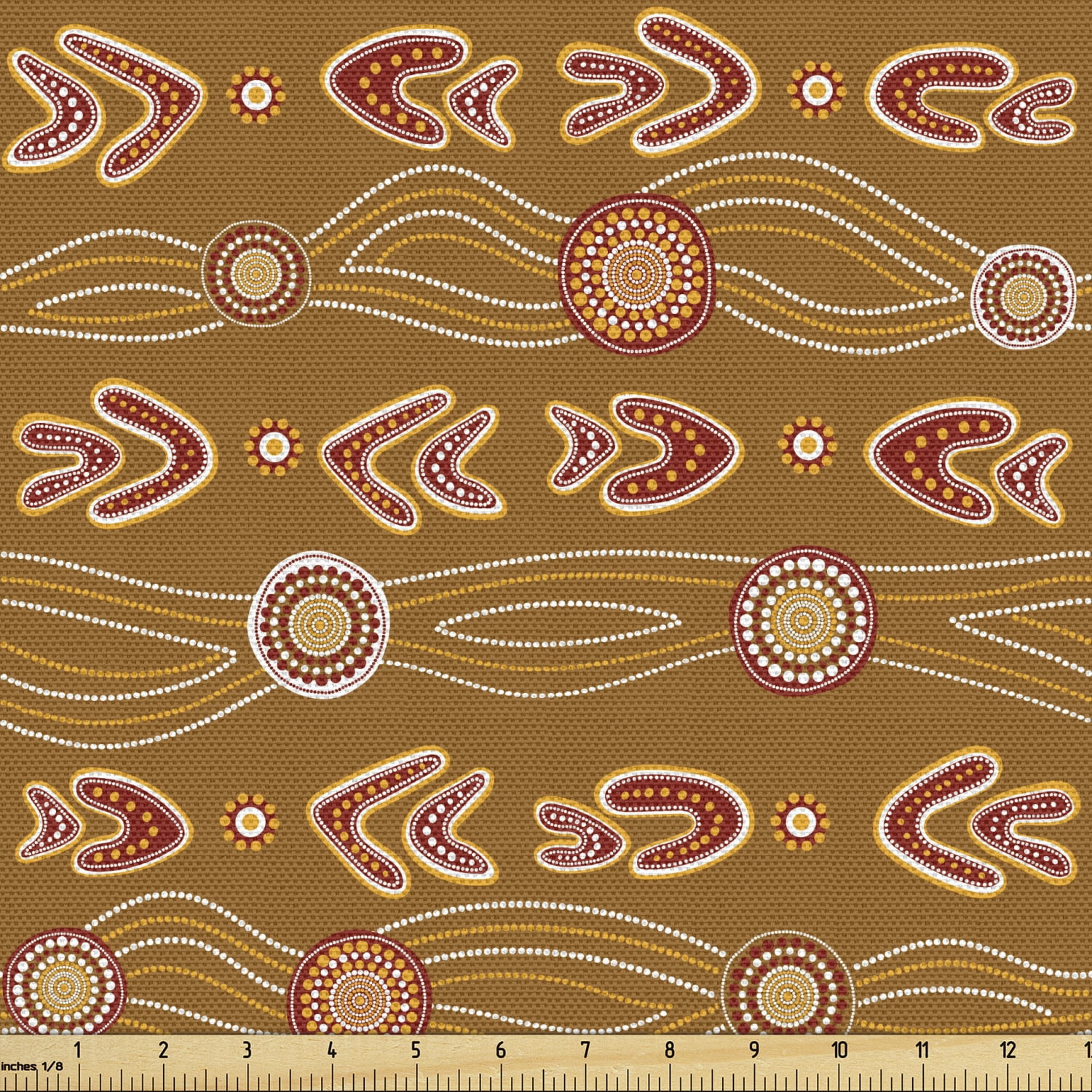Aboriginal Fabric by the Yard, Colorful Dotted Waves and Motifs Pattern