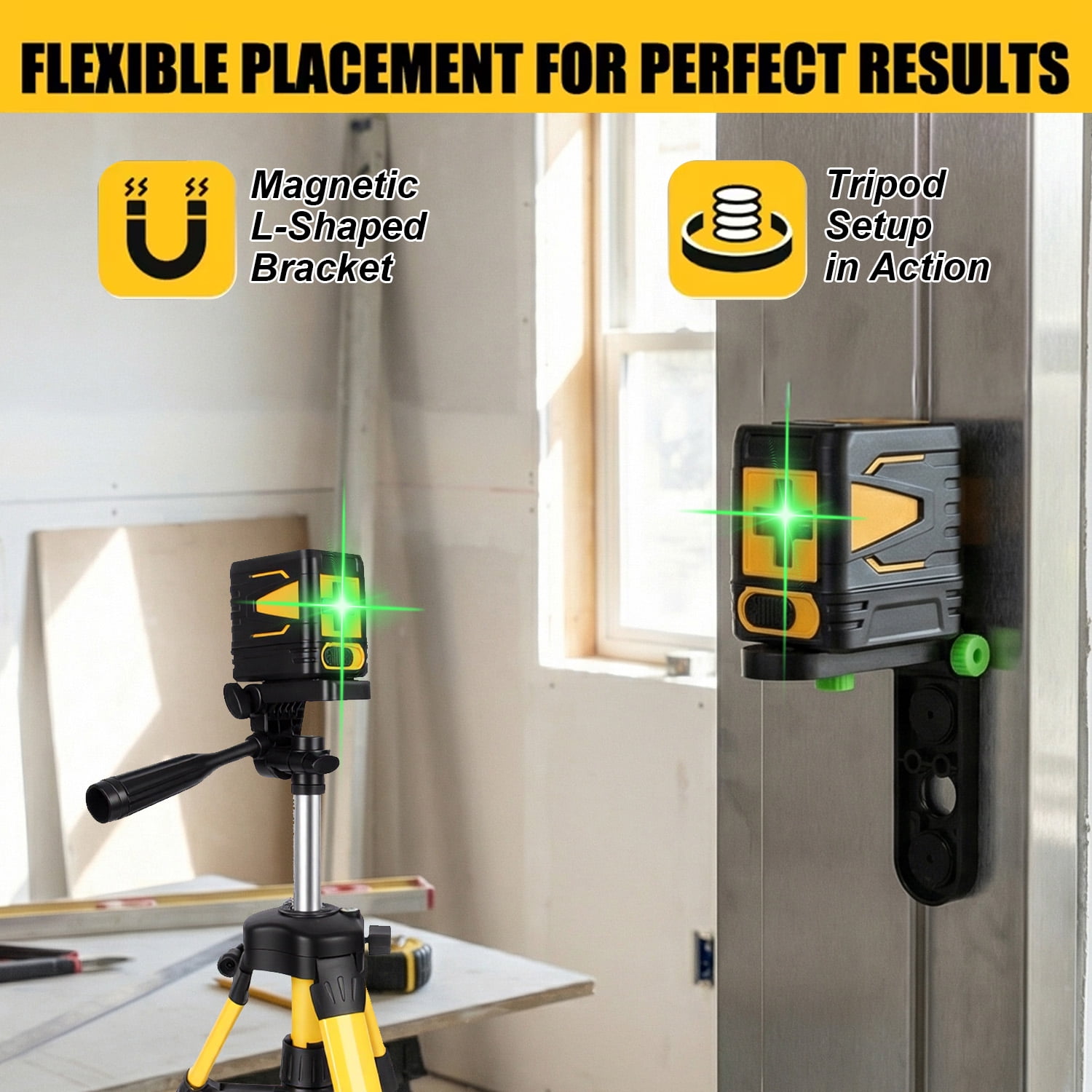 Fotrix Green Cross Line Laser Level with Tripod, Self-Leveling Laser Level, Magnetic Base, Carrying Case and AA Batteries Included