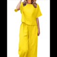 thumbnail image 1 of Conjunto de 2 Piezas para Mujer: Blusa de Media con Cuello y Pantalón con Bolsillos, Informal para el Trabajo y Viajes. Amarillo XXL, 1 of 6