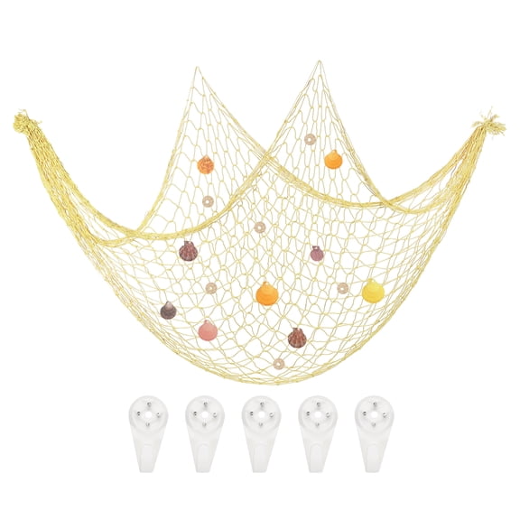 Uxcell Natural Shell Decorative Fishing Net 40"x80" Mediterranean Theme Wall Hanging  Fish Net  Decor, Egg Yellow