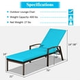 thumbnail image 3 of Costway Set of 2 Patio Rattan Chaise Lounge Chair Outdoor Reclining Chaise Sun Lounger Turquoise, 3 of 10