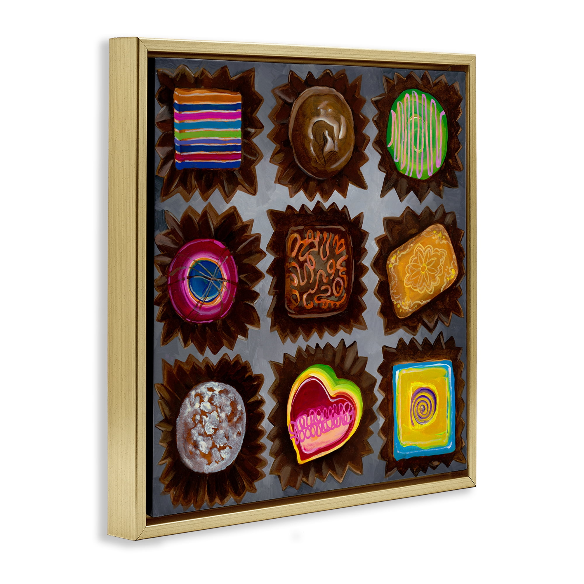 Stupell Industries Various Dessert Chocolates Food & Beverage Painting Gold Floater Framed Canvas Art Print Wall Art, 18 x 18