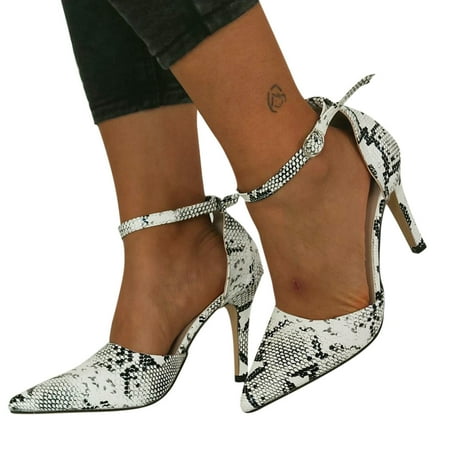 

ERTUTUYI Business Shoes For Women Buckle High Heels Shoes Thick Heel Single Shoes White 40