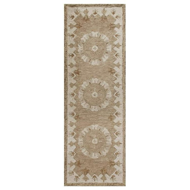 LR Resources BROSE21706BEI2369 2 ft. 3 in. x 6 ft. 9 in. Mojave Medallion Transitional Wool Rectangle Runner Rug