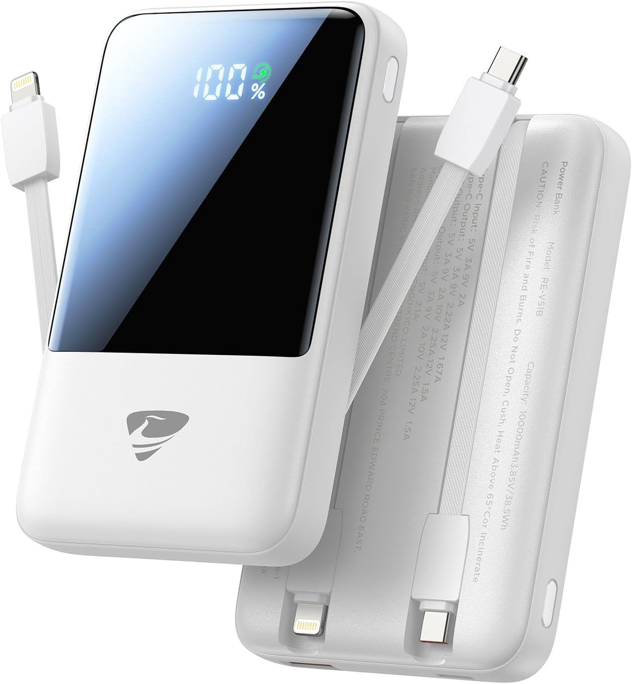RGHJAR-Portable Charger, 10000mAh Power Bank 22.5W Fast Charging Portable Charger with Built in Cable Battery Pack USB C Travel Charger for iPhone11 12 13 14 15 16 Samsung GalaxyS24 S23 Android(1 Pk)