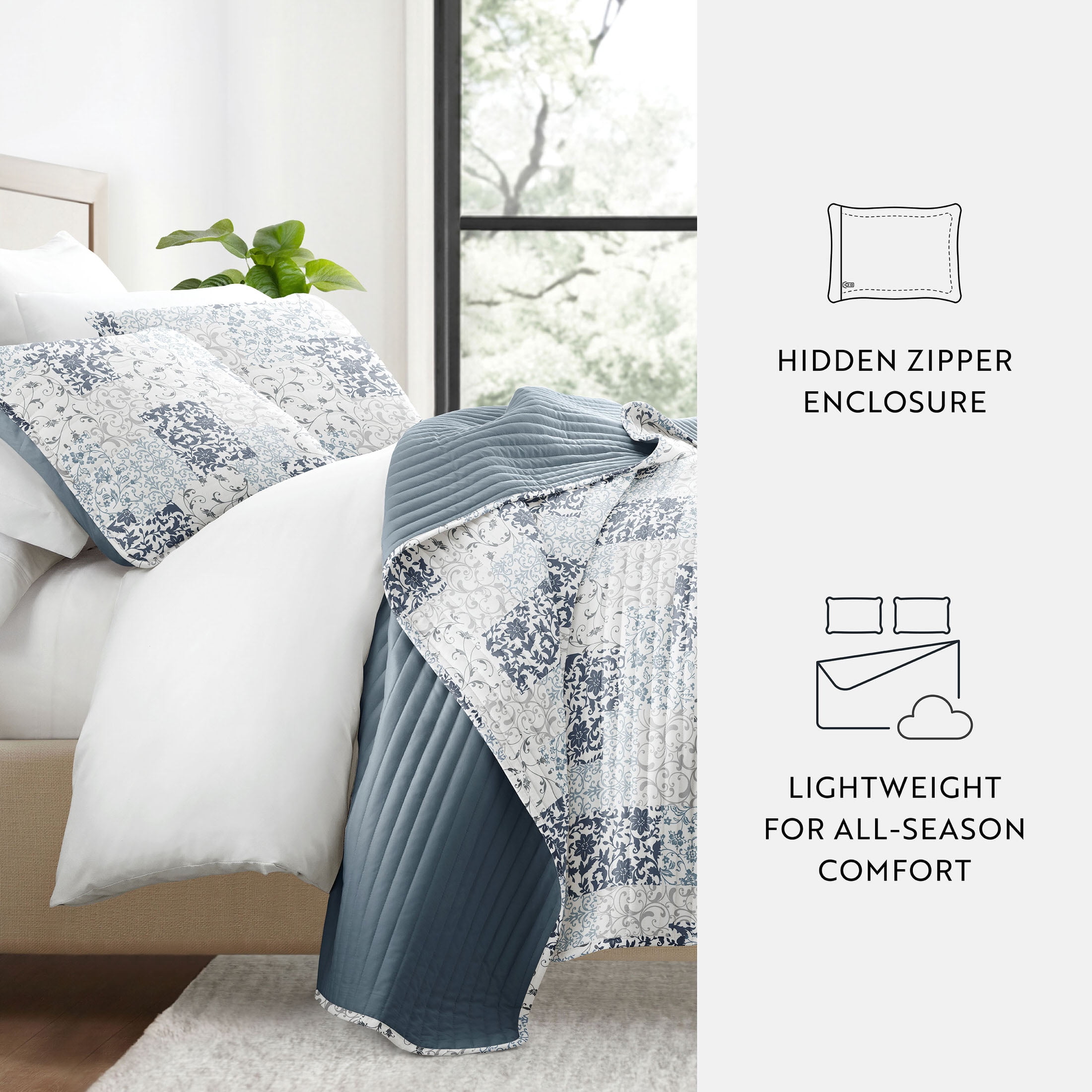 Ultra Soft Lightweight Quilt Sets in Patchwork Dusk Blue for Twin/TwinXL Bedding by Comfort Canopy