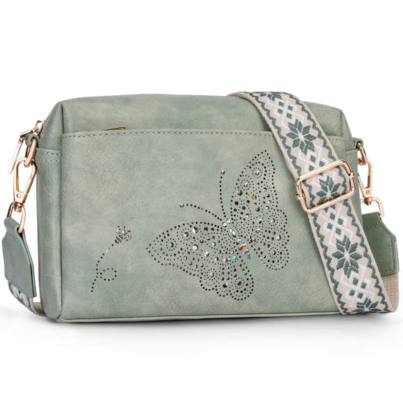 APHISON Women's Vegan Leather Shoulder Bag, Butterfly Stylish Crossbody Purse with Phone Pocket, Zipper Closure and Card Slots Ideal for Work, Shopping, Weekend Brunch, Carry Daily Fashion