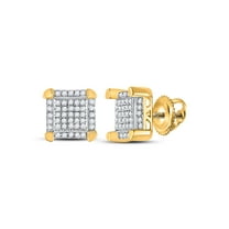 10kt Yellow Gold Mens Round Diamond Square Cluster Stud Earrings 1/6 Cttw