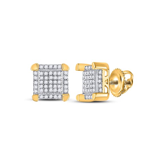 10kt Yellow Gold Mens Round Diamond Square Cluster Stud Earrings 1/6 Cttw