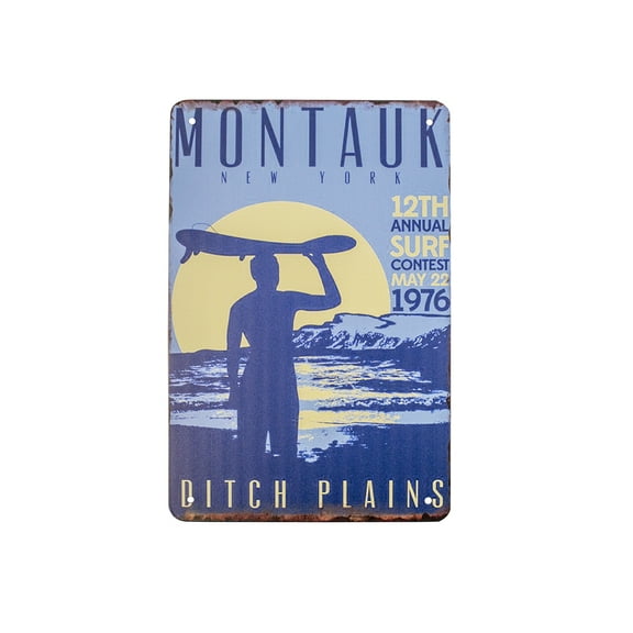 1976 Montauk New York Surf Contest Metal Sign Surfing Bedroom Door Decor Beach House Wall Art