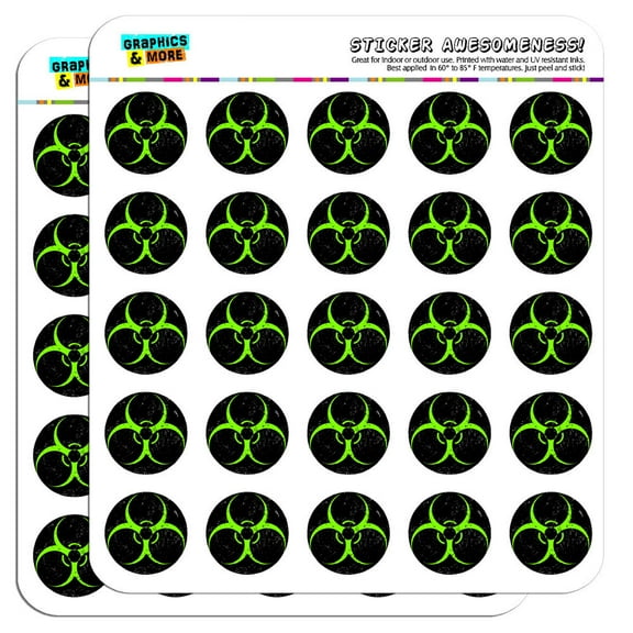 Biohazard Warning Symbol Green Zombies 1" Scrapbooking Crafting Stickers