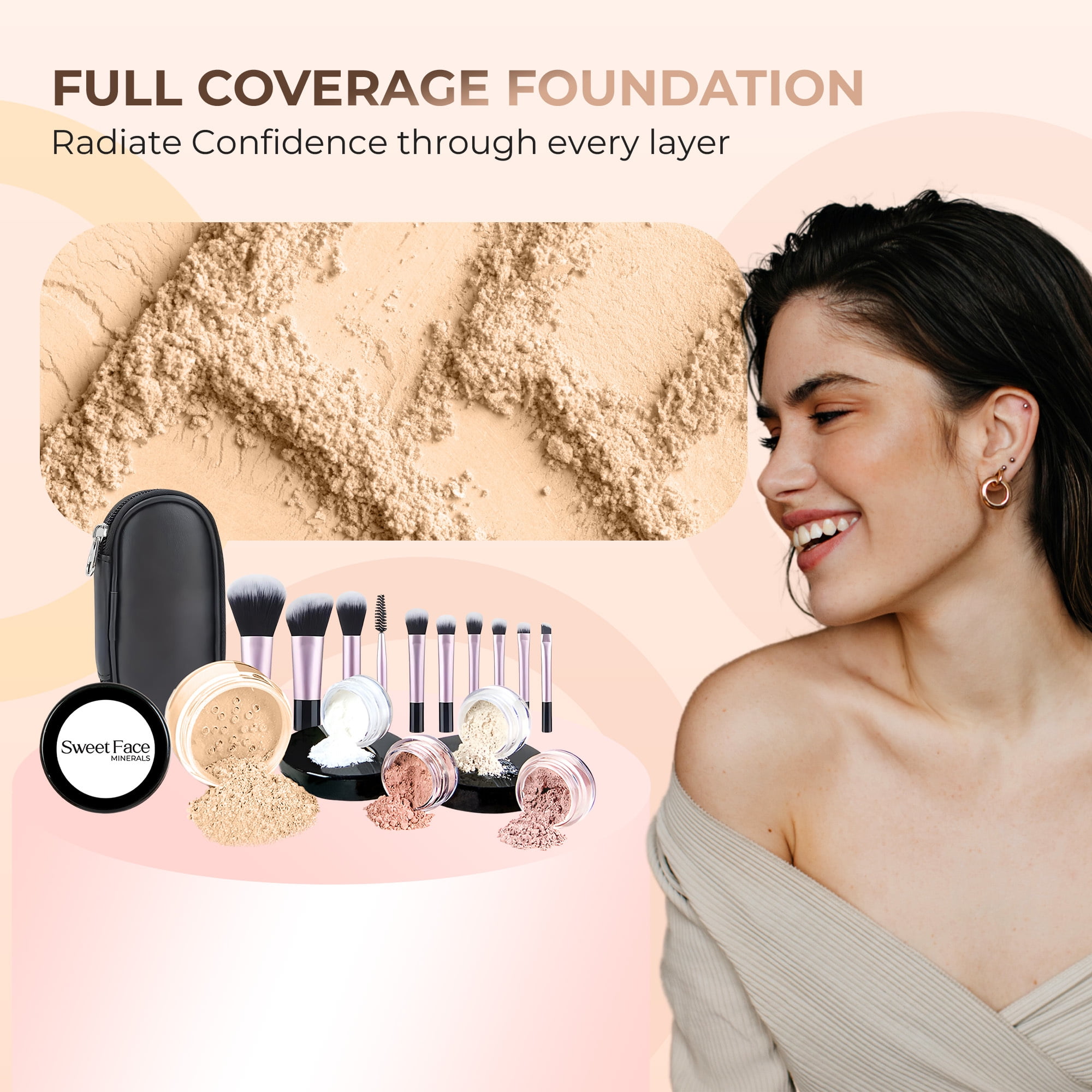 Starter Kit with 10-Piece Brush Set (FAIR 2) Mineral Makeup – 16-Piece Loose Powder Foundation, Blush, Bronzer, Translucent Setting Powder SPF 30 – Vegan Cruelty Free by Sweet Face Minerals