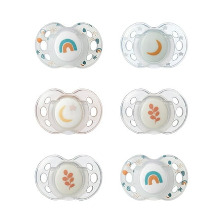 Tommee Tippee Night Time Glow in the Dark Pacifiers, Symmetrical Design, BPA-Free Silicone, 18-36 Months, Pack of 6 Pacifiers