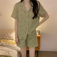 thumbnail image 4 of Pijama de verano estilo perezoso para niña dulce, de manga corta, color verde matcha, de seda con leche, para el hogar, 4 of 6