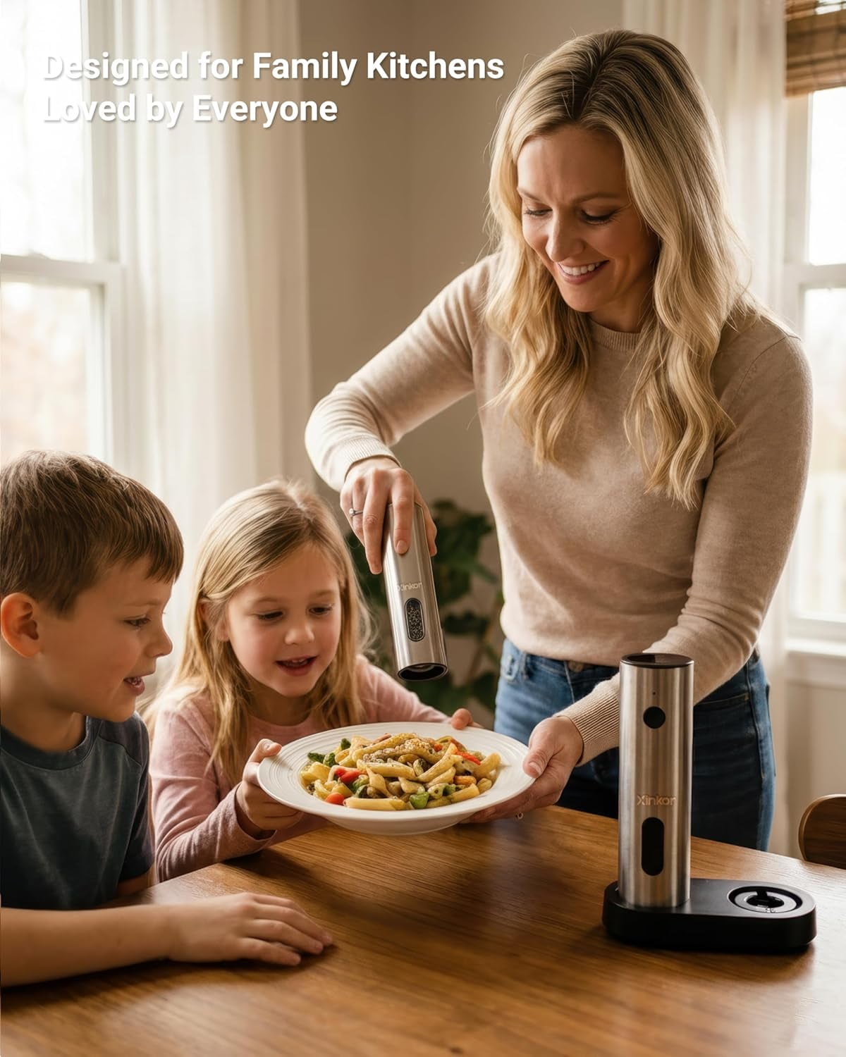 Electric Salt and Pepper Grinder Set with USB-C Charging Base, Stainless Steel Automatic Rechargeable Mill with LED Light & Large Capacity for Kitchen