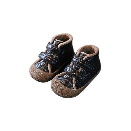 

Lacyhop Unisex-Child Toddler Booties Magic Tape Warm Comfort Shoe Soft Sole Ankle Boots Walking Slip Resistant Flats Cute Plush Lining Short Boot Black 7C