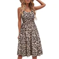 thumbnail image 1 of Vestido de verano con falda midi bohemia y corsé plisado con cuello en V y tirantes finos con estampado de leopardo para mujer S, 1 of 2