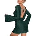 thumbnail image 4 of LWavelet Womens Mardi Gras Mask Print 3/4 Sleeve Dress Pocket Summer Holiday Daily Casual Dress Dark Green S, 4 of 4