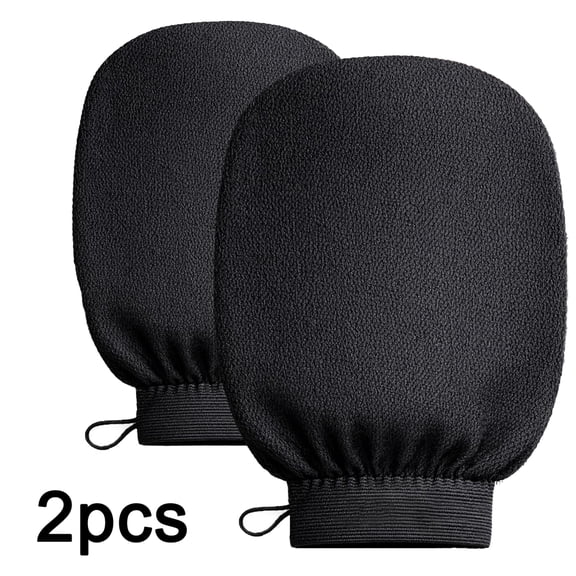 Emlimny 2 Pcs Exfoliating Gloves, Korean Exfoliating Mitts, Body Scrub for Dead Skin Remover, Exfoliating Body Scrubber for Bath Shower, Moroccan Exfoliate Glove, Women Men (Black)