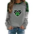 thumbnail image 2 of LEKWK Womens Graphic T Shirts Pixelated Checkered Heart Round Neck Long Sleeve St Patricks Day Shirt Green Plaid Patchwork Color Block Festival Top, 2 of 5