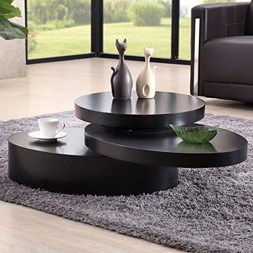 Uenjoy Black Round Coffee Table Rotating Contemporary Modern Living Room Furniture